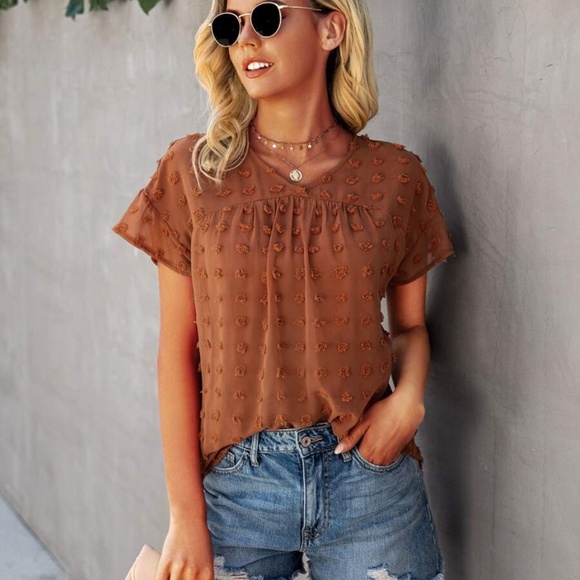 boho vneck swiss dot short sleeve top BABY blue - Picture 9 of 11